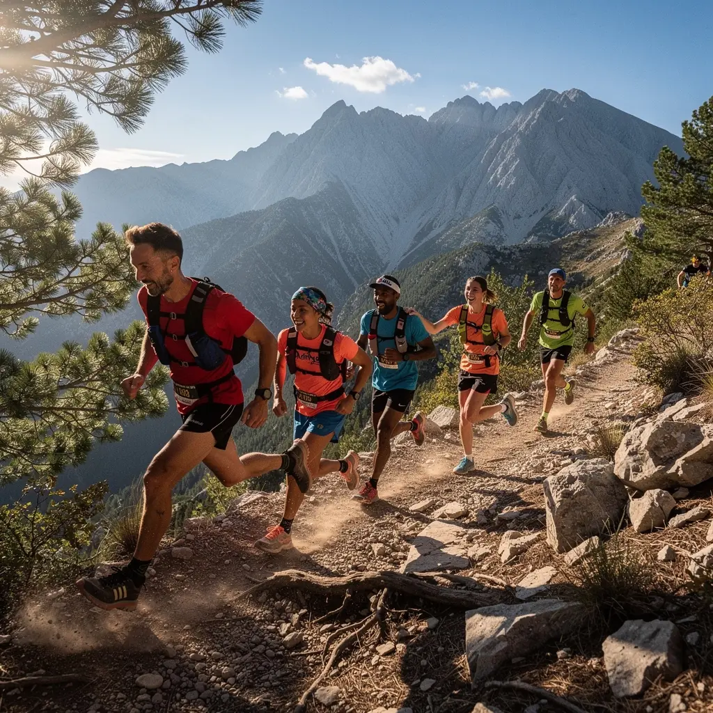 Άνδρας που κάνει ποδήλατο σε ορεινή διαδρομή με καταπληκτική θέα.